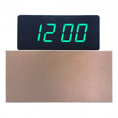 Багатофункціональний годинник у вигляді дерев'яного бруска № 865-4 зелена підсв