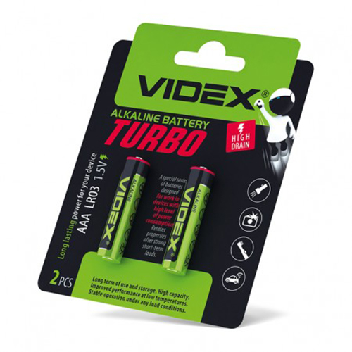 Батарейка VIDEX Alkaline TURBO LR03 (AAA) C2 (20/360) блист. 24239