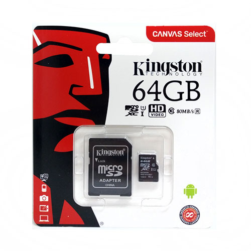 Карта пам'яті micro-SD  64 Gb Kingston + перех. SD (10 CLASS)