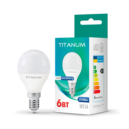 LED лампа TITANUM G45 6W E14 4100K 220V куля (7538) 24999