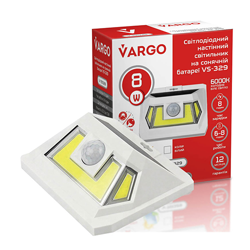 LED світильник на сонячній батареї настінний VARGO 8W COB білий 701329