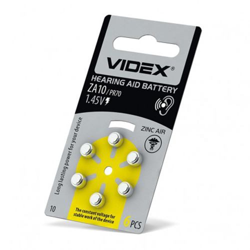Батарейка VIDEX до слухових апаратів (ZincAir) ZA10/PR70/DA230 C6 блист. 24216