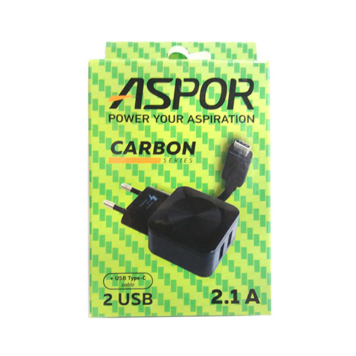 МЗП ASPOR F13C Carbon 2USB/2.1A + кабель Type-C