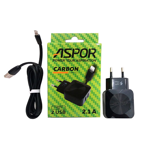 МЗП ASPOR F13C Carbon 2USB/2.1A + кабель Lightning
