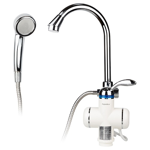 Кран-водонагрівач AQUATICA проточний LZ 3.0кВт 0.4-5бар для ванни гусак вухо на гайці (LZ-6C111W) 9795203