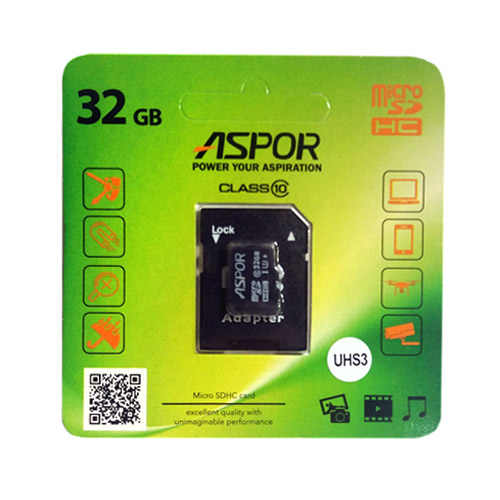 Карта пам'яті micro-SD  32 Gb ASPOR + перех. SD (10 CLASS ) (у)