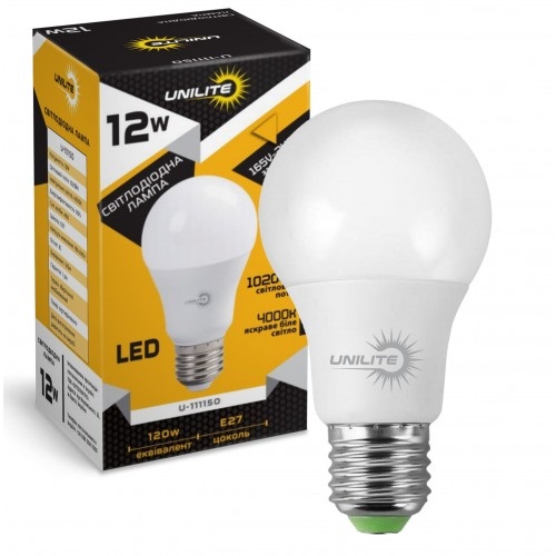 LED лампа UNILITE A60 12W 4000K E27 (UL-111150/110559)