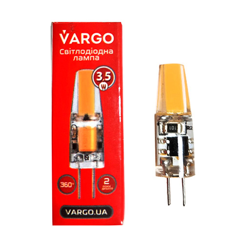 LED лампа VARGO G4 3.5W 6500K 12V COB 9.6×H35mm (V-114867)