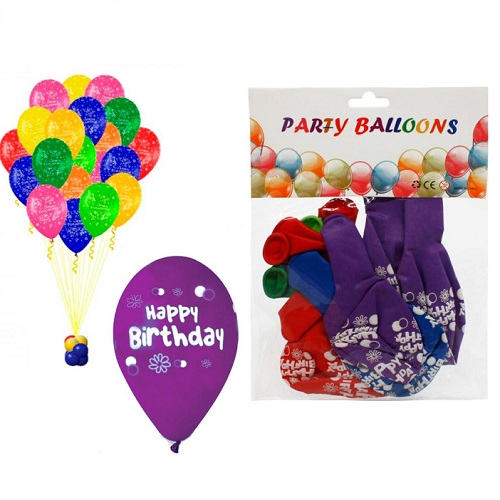 Надувні кульки різноцв. з написом "Happy Birthday" (10шт/уп)
