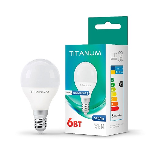 LED лампа TITANUM G45 6W E14 3000K 220V куля (8832) 25680