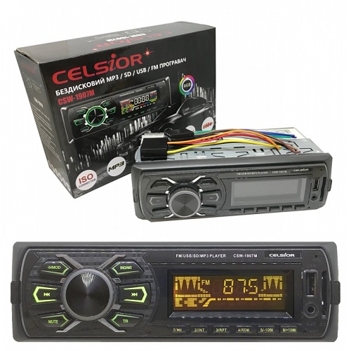 Автомагнітола Celsior CSW-1907M 1DIN/MP3/SD/USB/BL/FM/RGB підсвічування/фіксована панель/4*45вт