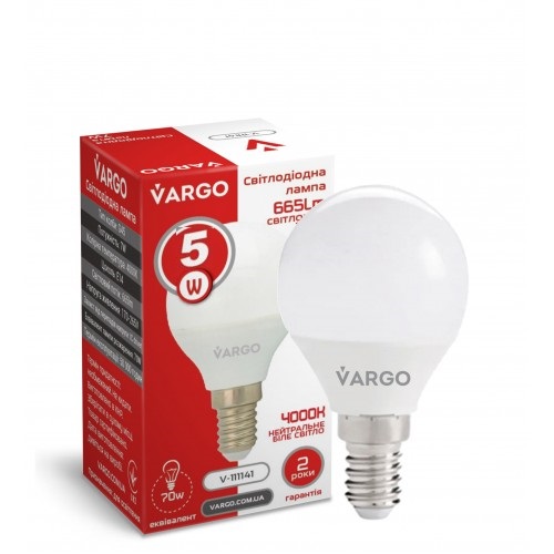LED лампа VARGO G45 5W 4000K E14 220V (V-110538)