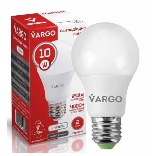 LED лампа VARGO A60 10W 4000K E27 220V (V-110505)