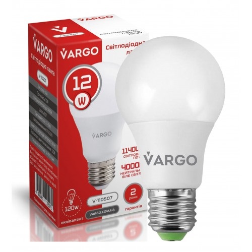 LED лампа VARGO A60 12W 4000K E27 220V (V-110507)