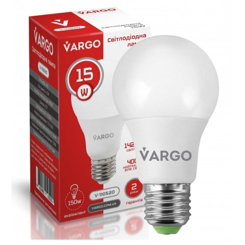 LED лампа VARGO A65 15W 4000K E27 220V (V-110520)