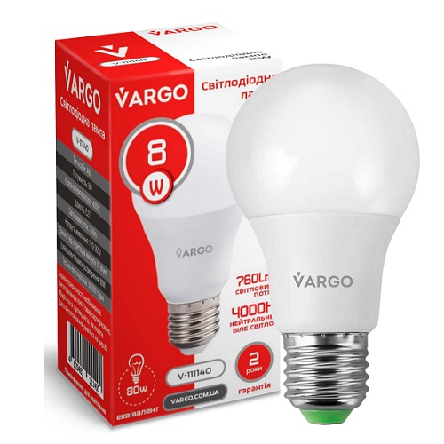 LED лампа VARGO A60  8W 4000K E27 220V (V-111140)