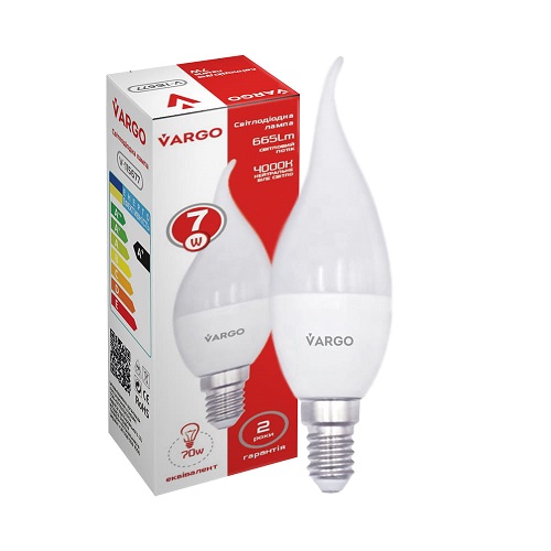 LED лампа VARGO C37 7W 4000K E14 665Lm 220V свічка на вітрі (V-115677)