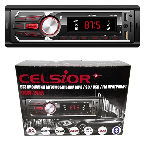 Автомагнітола Celsior CSW-241R 1DIN/MP3/SD/2*USB/BL/FM/червоне підсвічування/фіксована панель/4*40вт