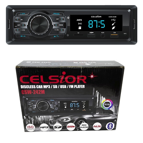Автомагнітола Celsior CSW-242M 1DIN/MP3/SD/2*USB/BL/FM/RGB підсвічування/фіксована панель/4*40вт