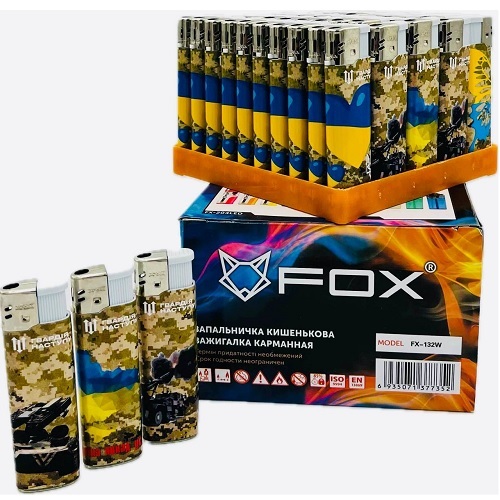 Запальнички П'єзо FOX FX-132 W хакі "Гвардія наступу" (50шт/уп) без клапана